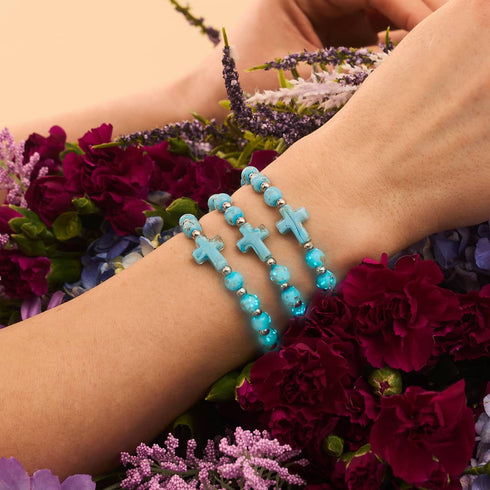 Himmelblau | Silber | Glühwürmchen-Glas-Kreuz-Armband